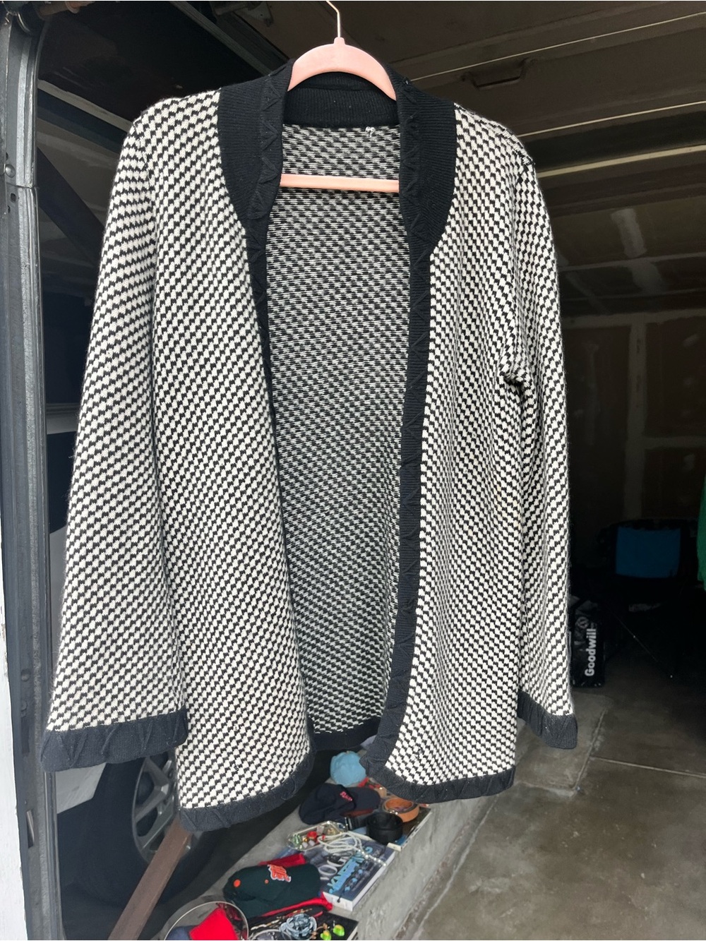Black & White Cashmere Knit Cardigan with Clasps
